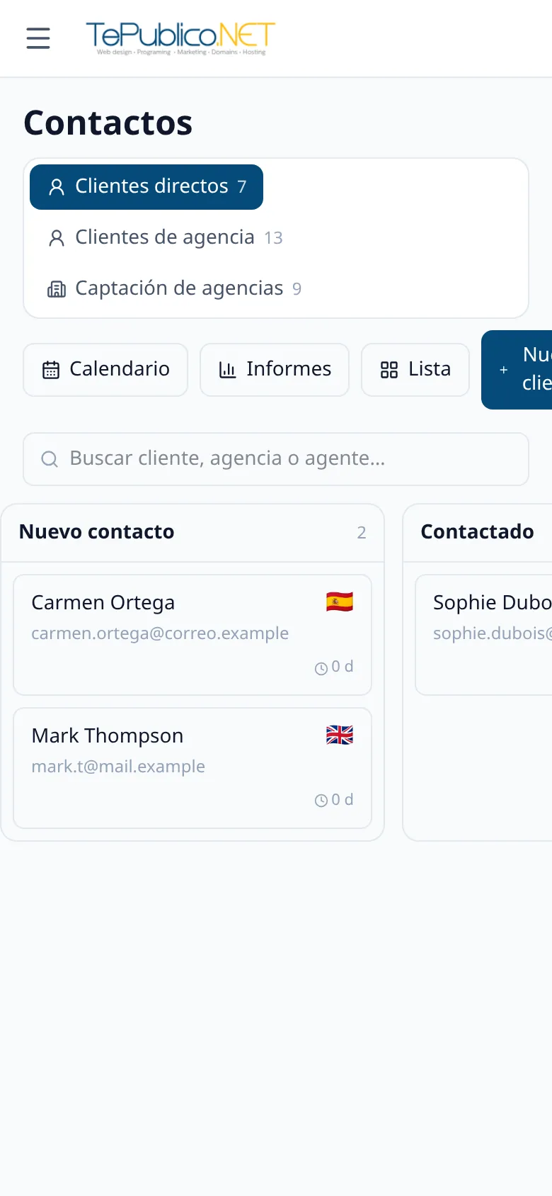 Property developer: a CRM that tracks every sale through the agencies — versión móvil