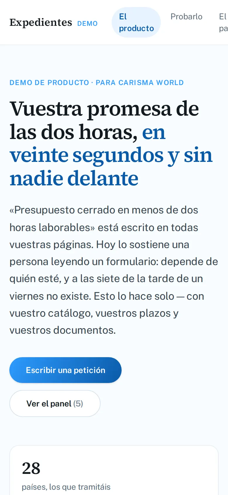 Visa agency: from a contact form to a case file with a fixed quote — versión móvil