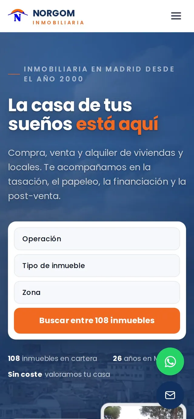Inmobiliaria con catálogo y buscador en mapa — versión móvil