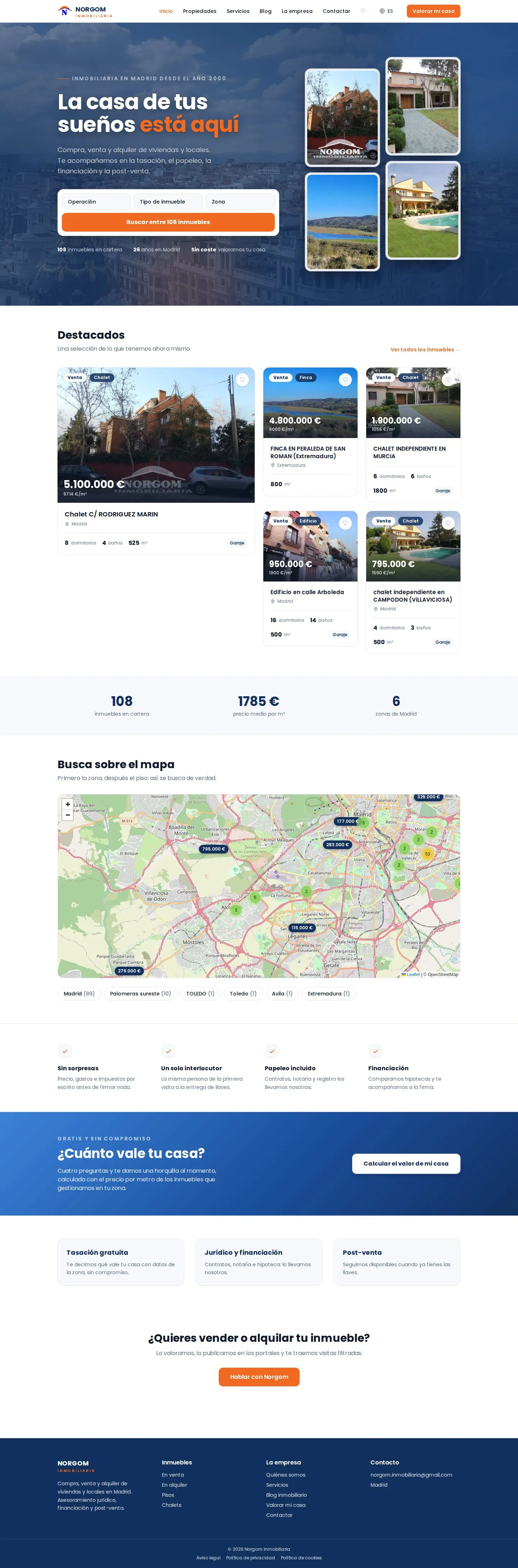 Inmobiliaria con catálogo y buscador en mapa — página completa